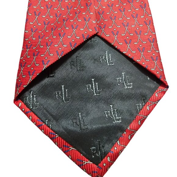 VTG Lauren Ralph Lauren Red Silk Golf Clubs Pattern Tie OS Mens Old Money Office - Picture 4 of 8